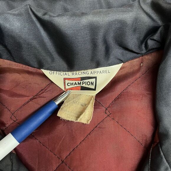 Champion Vtg 70's Men's M Snap Button Satin Official Racing Apparel Blue Jacket - Picture 2 of 15